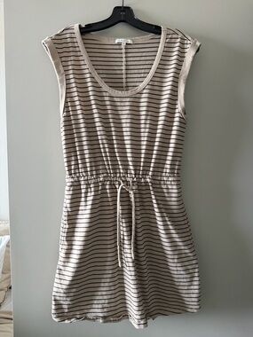 Z Supply Striped Drawstring Sleeveless Tee Dress - Beige & Black